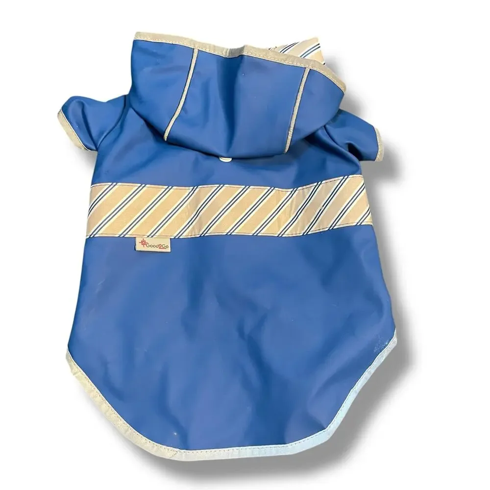Good2Go XS Dog Raincoat Reversible Blue Striped Hooded Puppy Weather Jacket